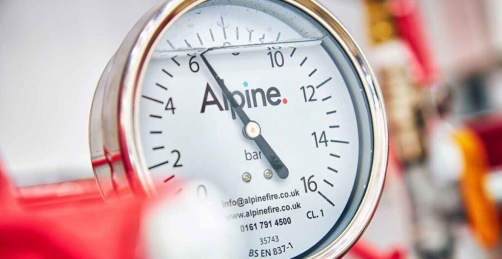 Meter showing the Alpine fire logo